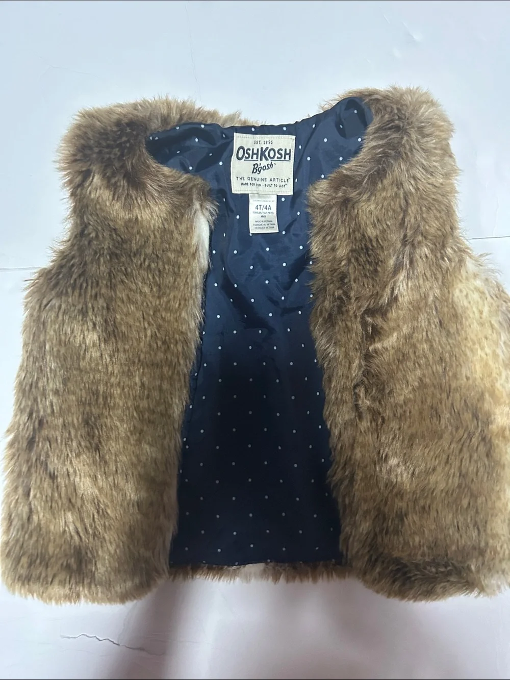 OshKosh B'gosh Girls Faux Fur Vest - Brown with Navy Lining